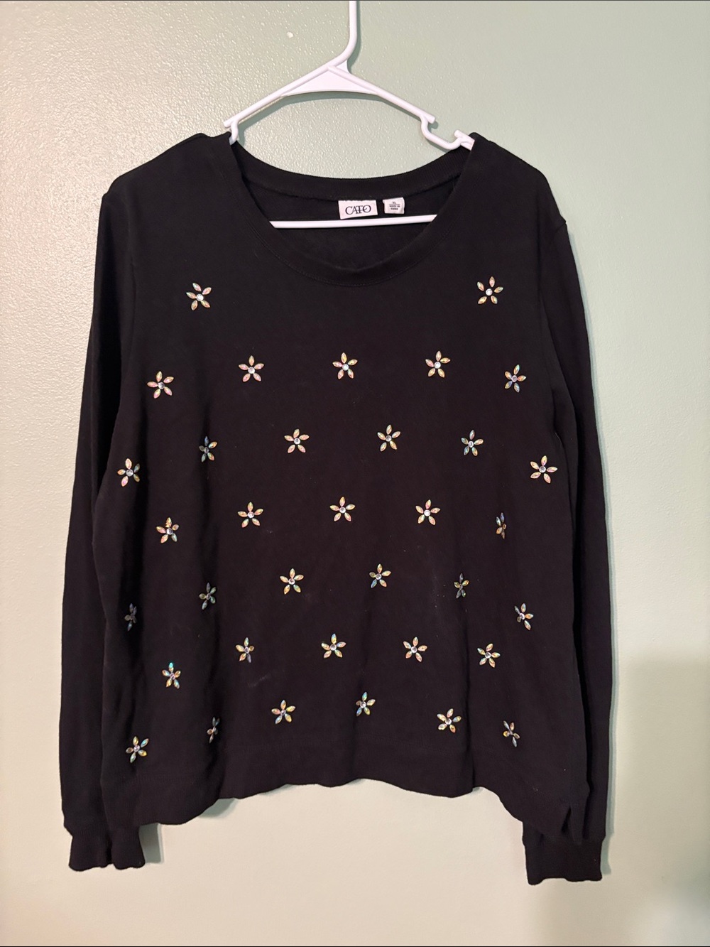 Cato Black Long-Sleeve Sweatshirt with Daisy Sequin Accents